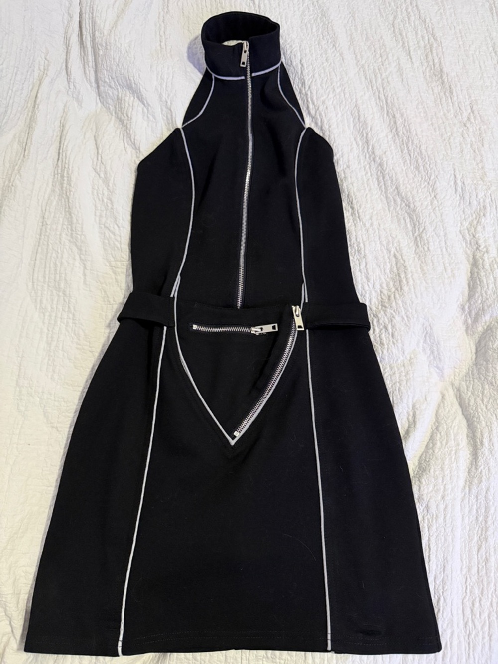 I AM GIA Black Contrast-Stitch Halter Dress with Front Zip